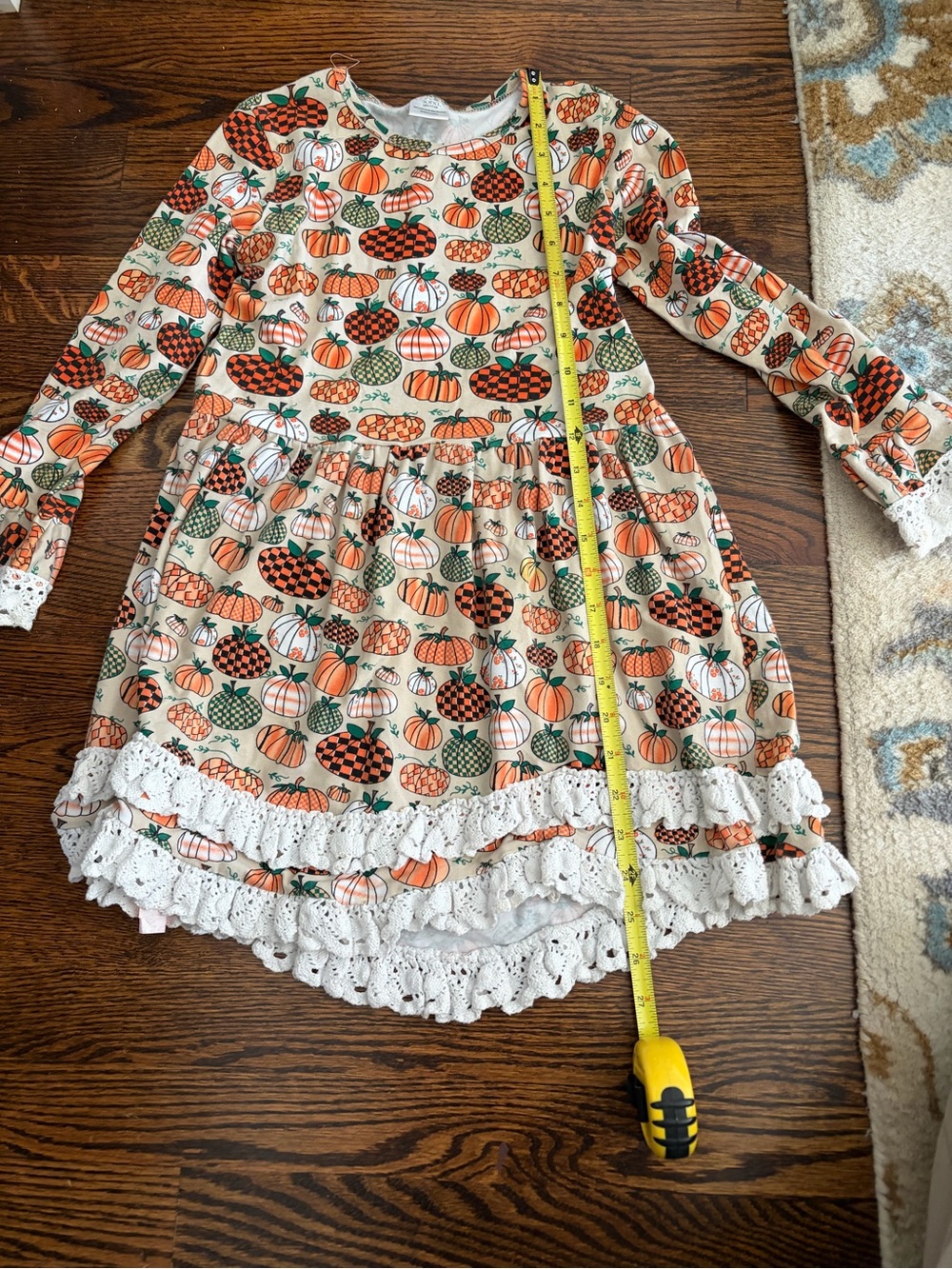 Girls' Pumpkin Print Long-Sleeve Dress - Biege & Orange - Picture 5 of 6